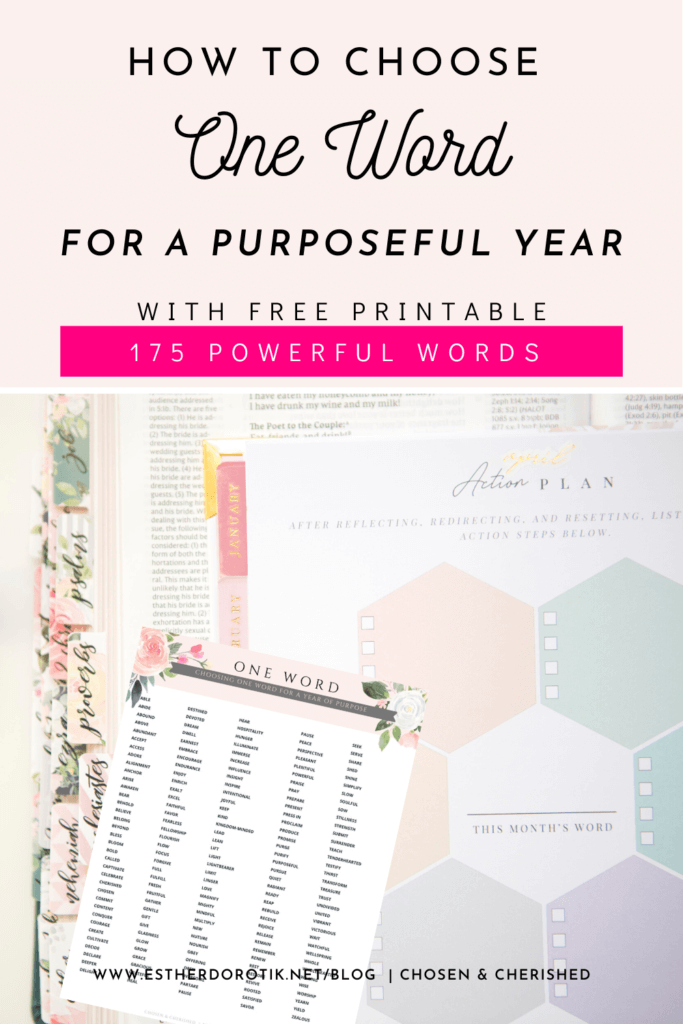 Learn how to select one word for a purposeful year. These 175 powerful words will help you get started on choosing one word as an overarching theme for the new year. Read the suggestions, grab your printable, and get started today!