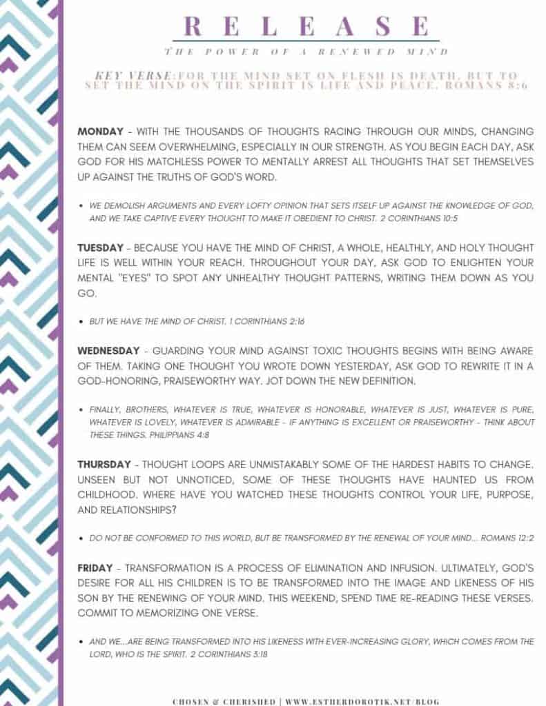 Whatever you and I meditate upon, we end up magnifying. Let's choose to magnify God's power by meditating upon Him and declaring His Word over our circumstances. Grab your free printable and memorize these Bible verses on renewing your mind! #prayerprompts #scripturewriting #prayer