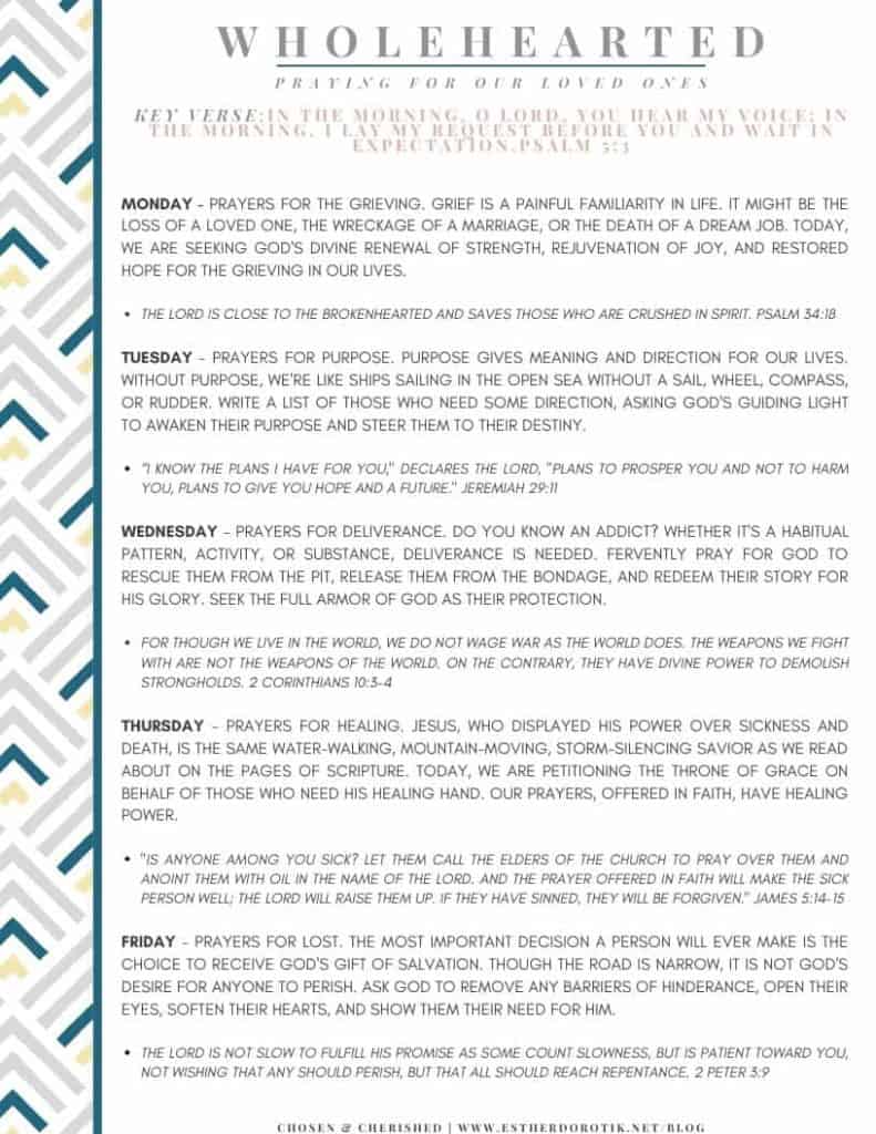 Do you regularly pray for family and friends? This Bible reading plan and prayer prompts will guide you in praying for health, salvation, direction, addictions, and purpose. Grab your free Scripture writing plan today!